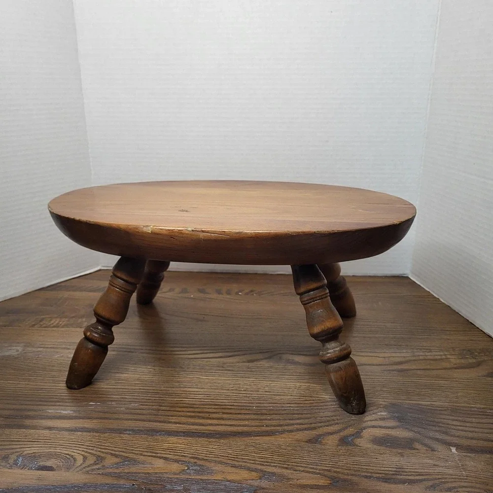 VTG Wood Bench Step Stool Oval Top Windsor Style Turned Legs 7